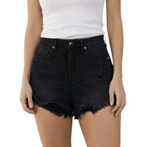 NWT Good American Good Curve Denim Shorts Black 12 High Rise Stretch
F